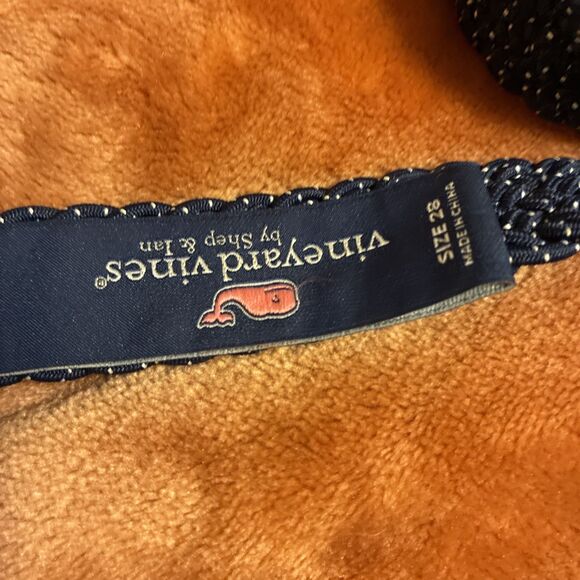 Vineyard Vines Belt Braided blue White Speckles size 28 Leather Accents - Picture 4 of 7